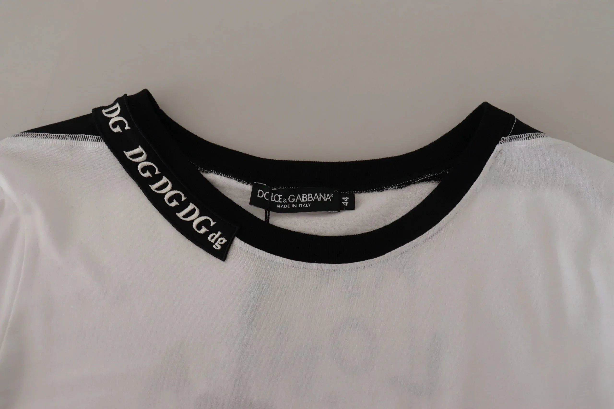 Dolce & Gabbana White Slogan Print Round Neck Cotton T-shirt - Zeiniez
