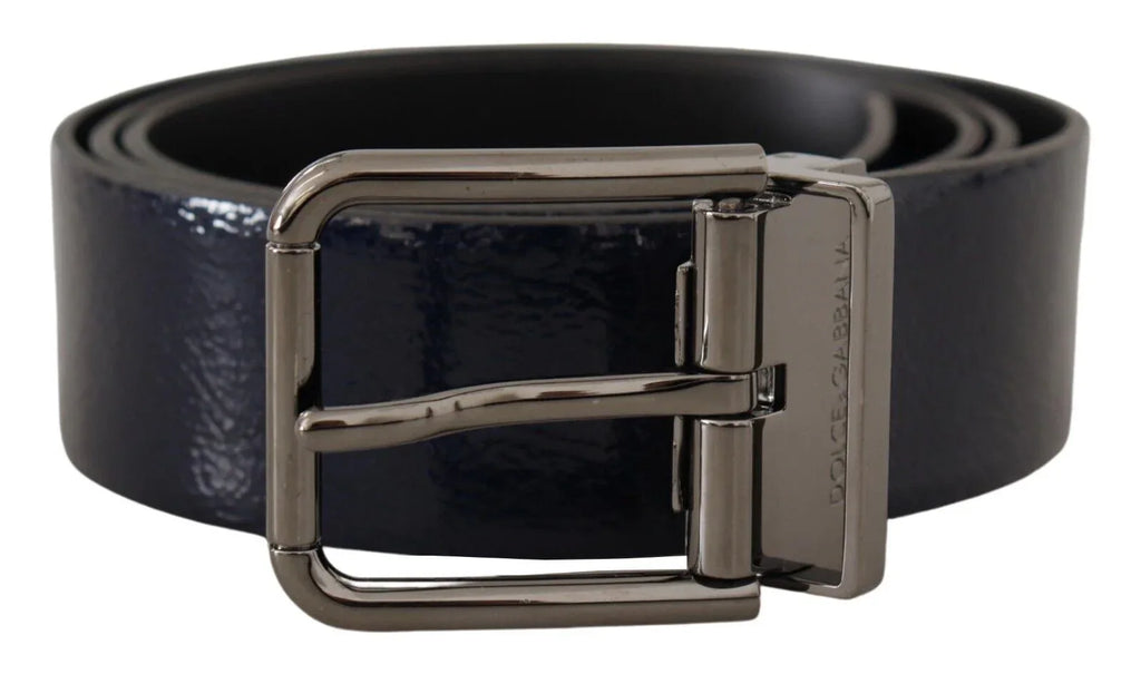Dolce & Gabbana Blue Patent Leather Vernice Silver Logo Buckle Belt - Zeiniez