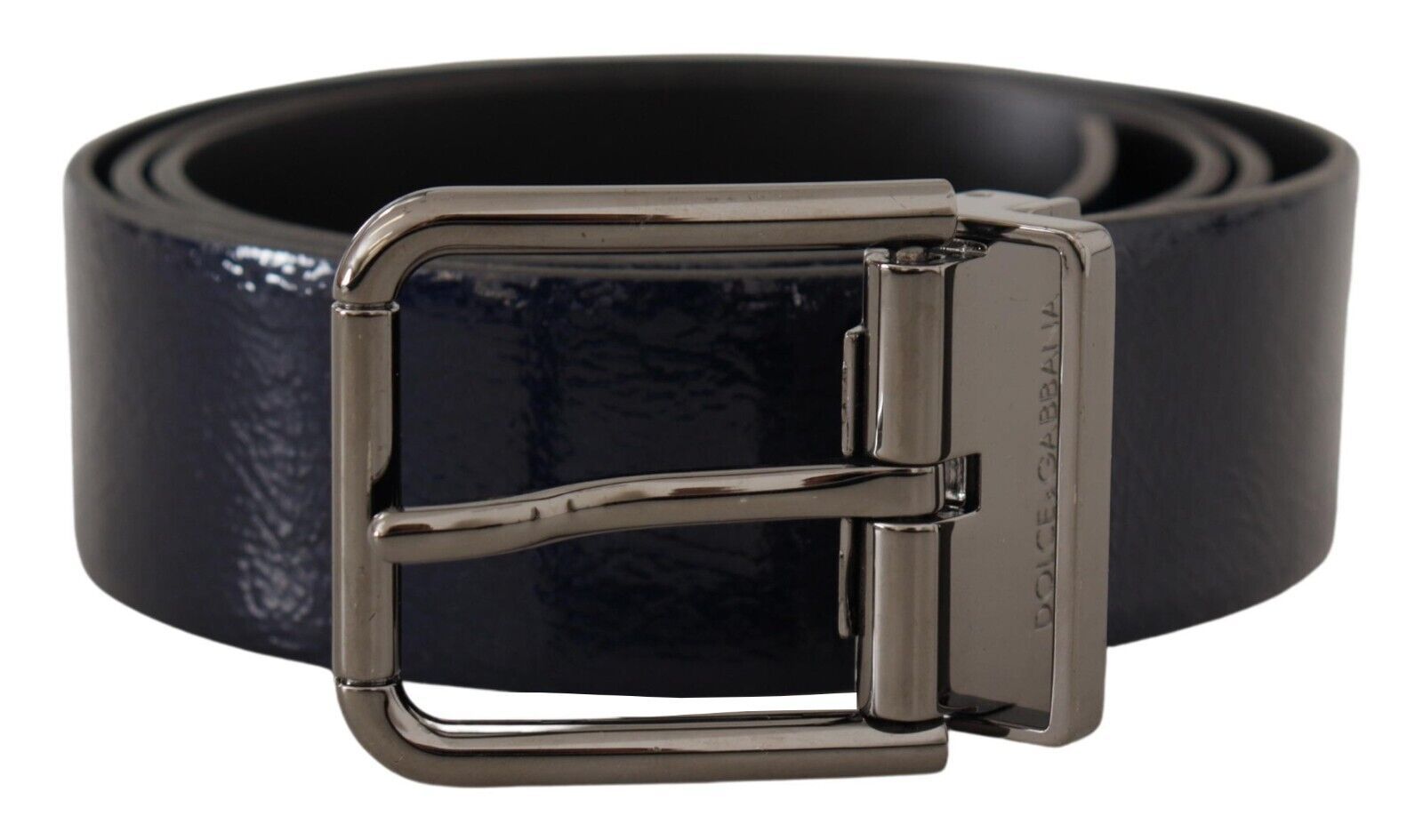 Dolce & Gabbana Blue Patent Leather Vernice Silver Logo Buckle Belt - Zeiniez