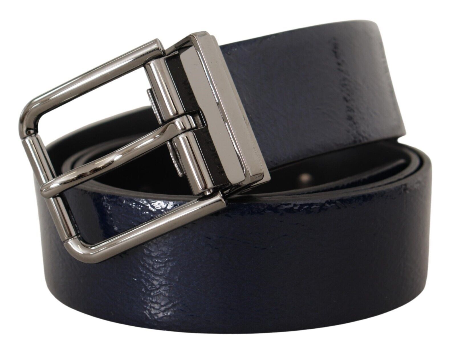 Dolce & Gabbana Blue Patent Leather Vernice Silver Logo Buckle Belt - Zeiniez