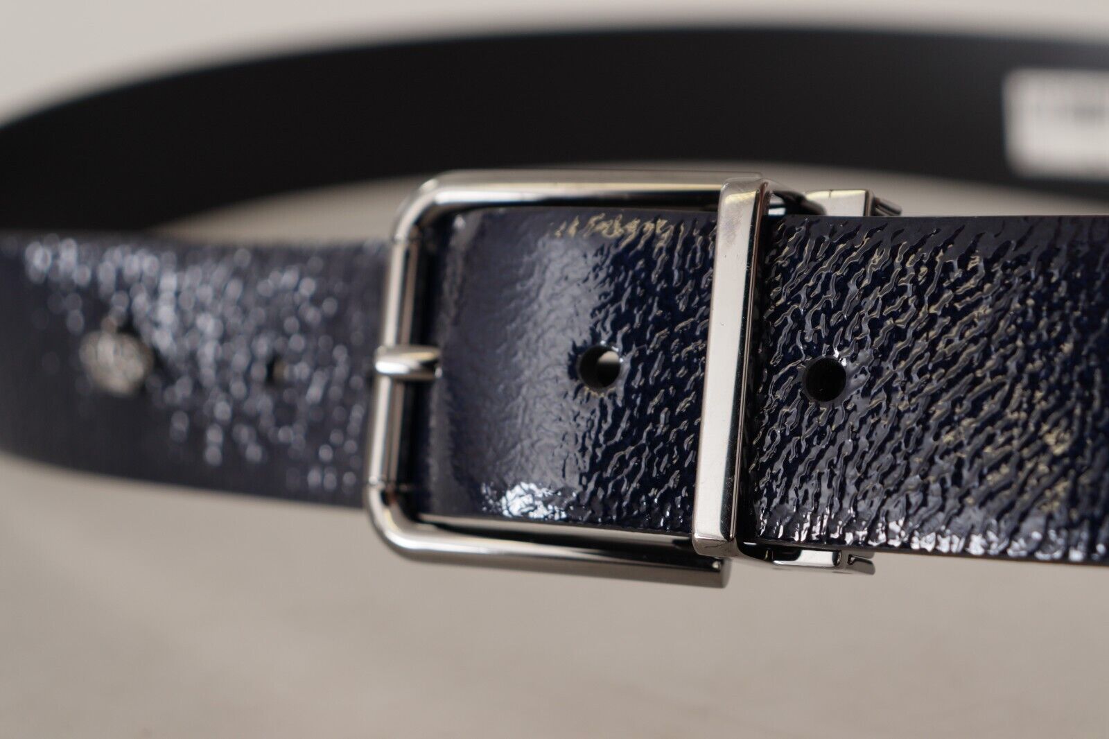 Dolce & Gabbana Blue Patent Leather Vernice Silver Logo Buckle Belt - Zeiniez