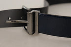 Dolce & Gabbana Blue Patent Leather Vernice Silver Logo Buckle Belt - Zeiniez