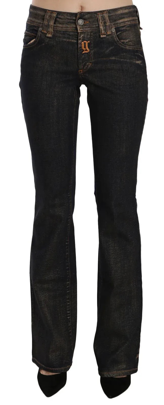 John Galliano Black Washed Mid Waist Flared Denim Pants Cotton - Zeiniez