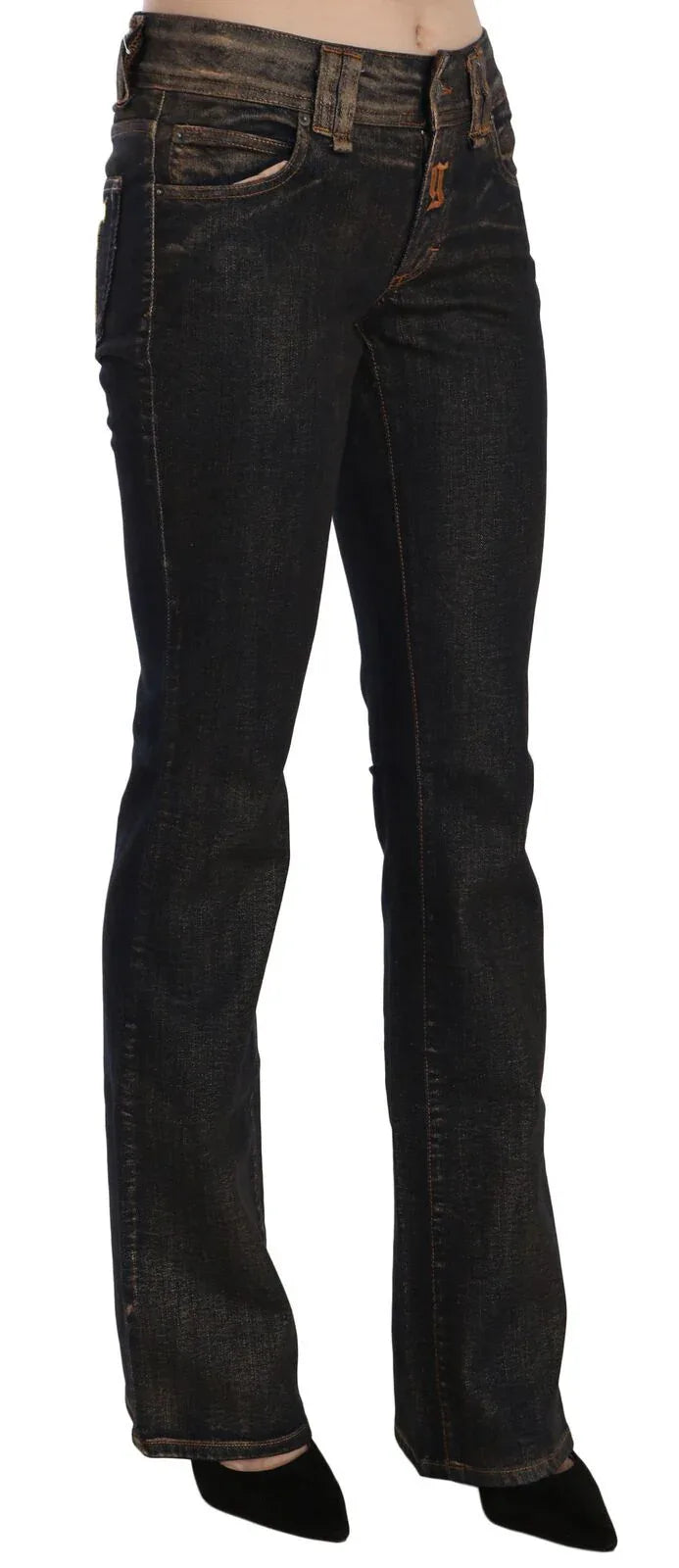 John Galliano Black Washed Mid Waist Flared Denim Pants Cotton - Zeiniez