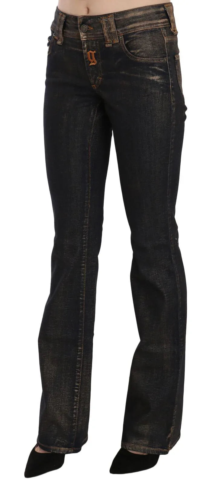 John Galliano Black Washed Mid Waist Flared Denim Pants Cotton - Zeiniez