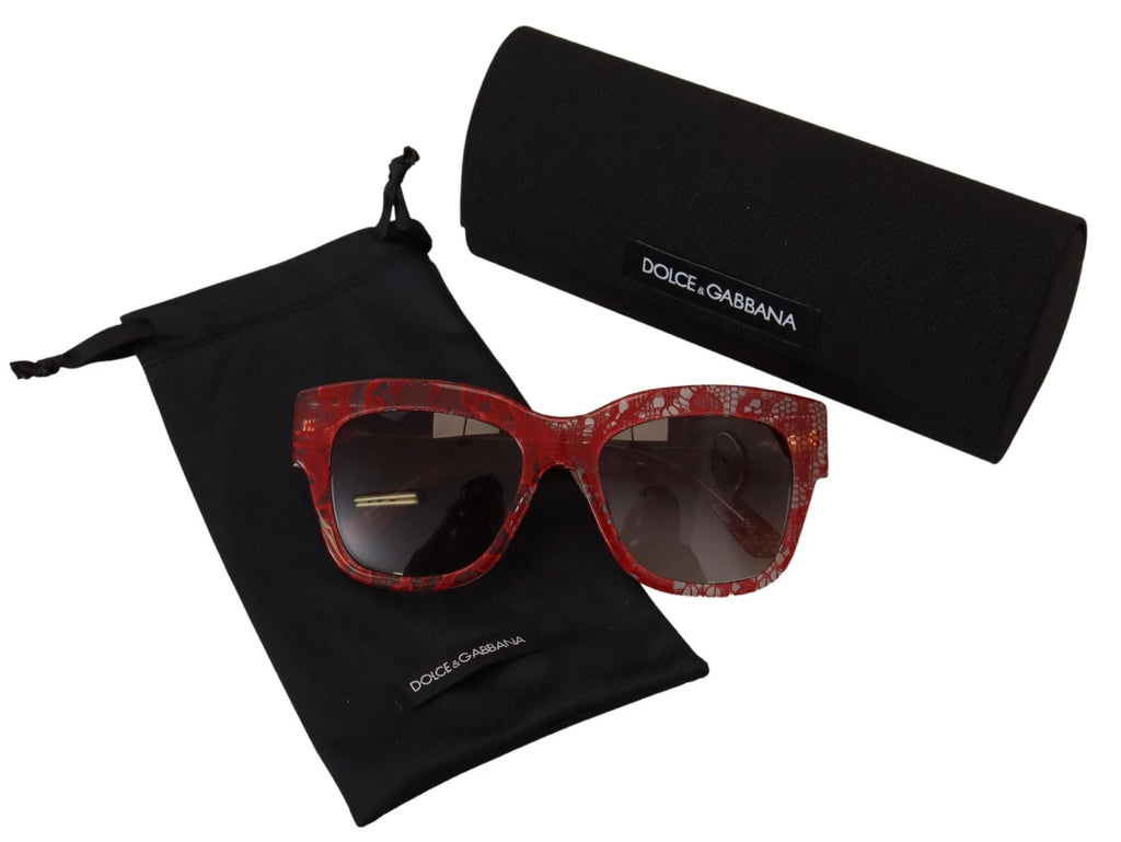 Dolce & Gabbana Red Lace Acetate Rectangle Shades DG4231F Sunglasses - Zeiniez