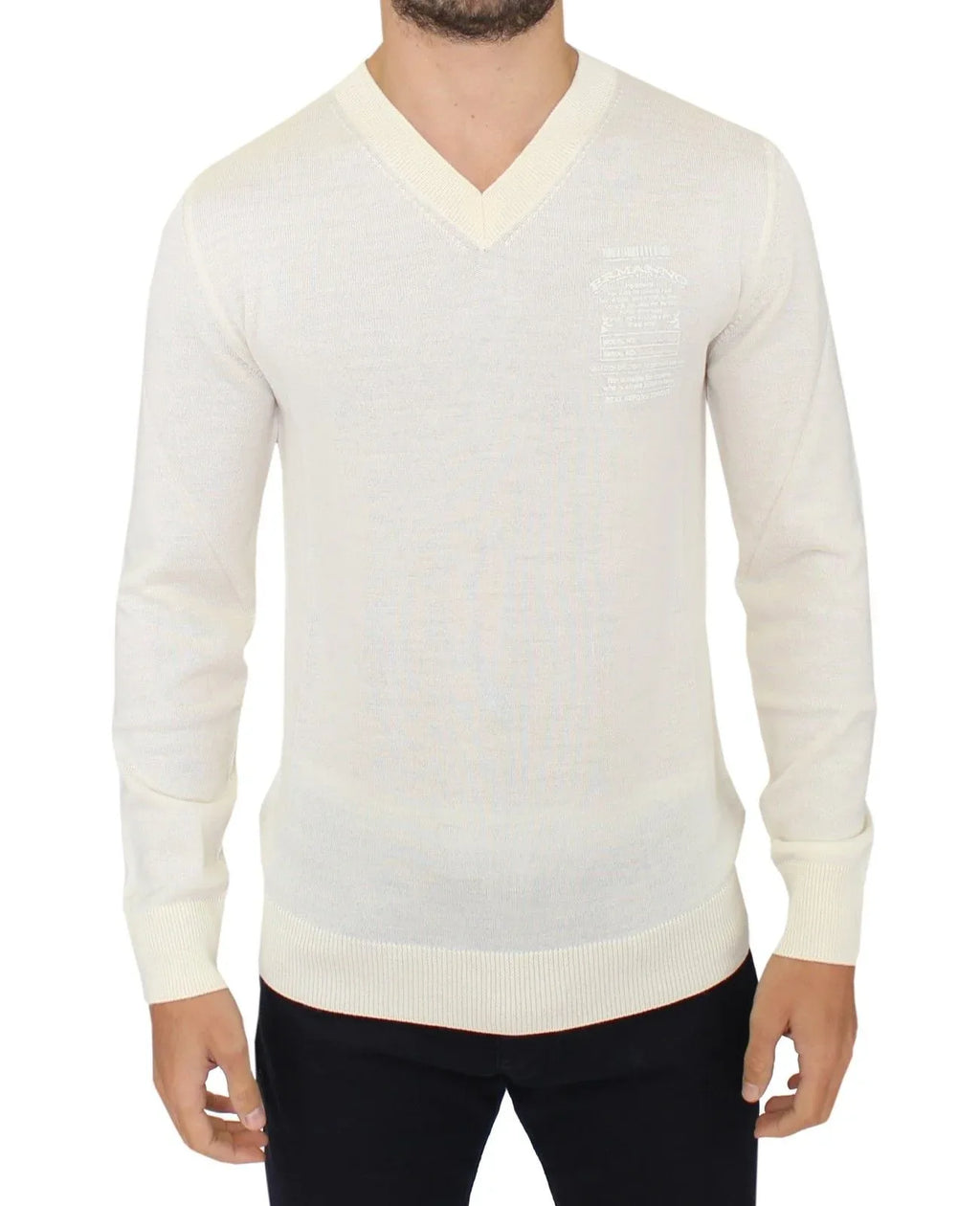 Ermanno Scervino Off White Wool Blend V-neck Pullover Sweater - Zeiniez