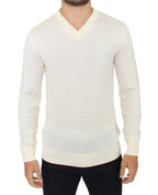 Ermanno Scervino Off White Wool Blend V-neck Pullover Sweater - Zeiniez