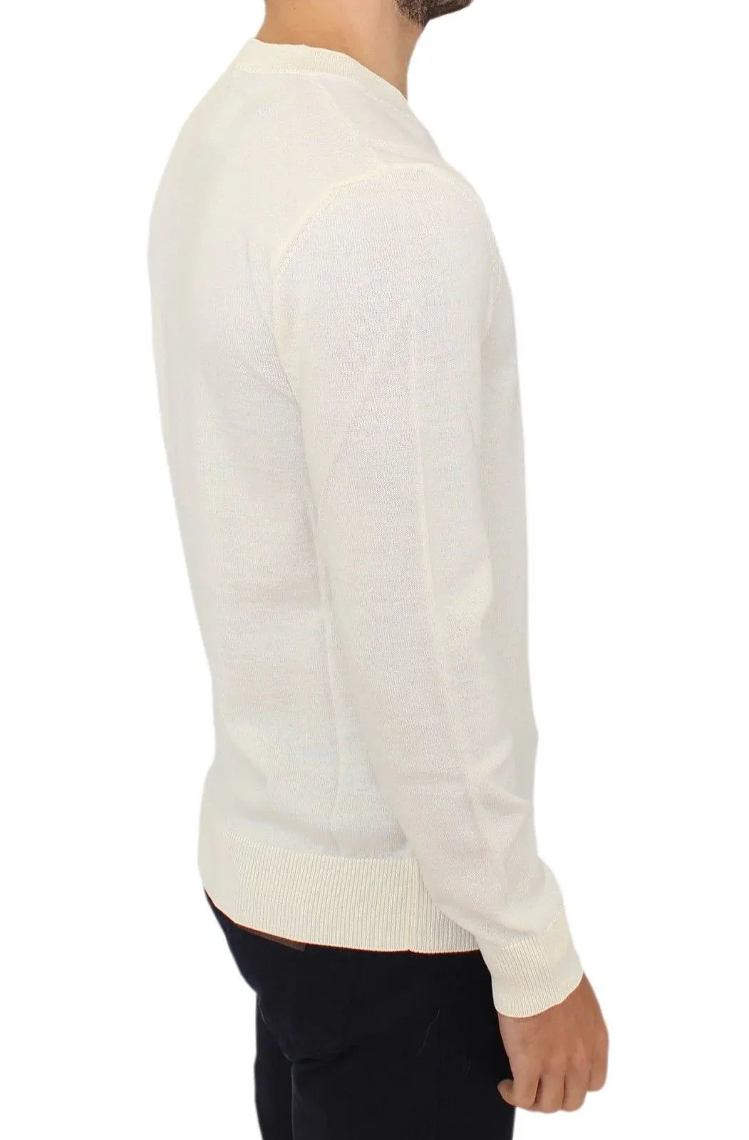 Ermanno Scervino Off White Wool Blend V-neck Pullover Sweater - Zeiniez