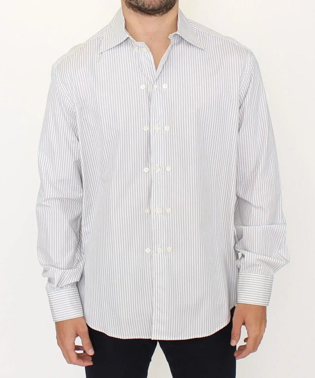 Ermanno Scervino White Gray Striped Regular Fit Casual Shirt - Zeiniez
