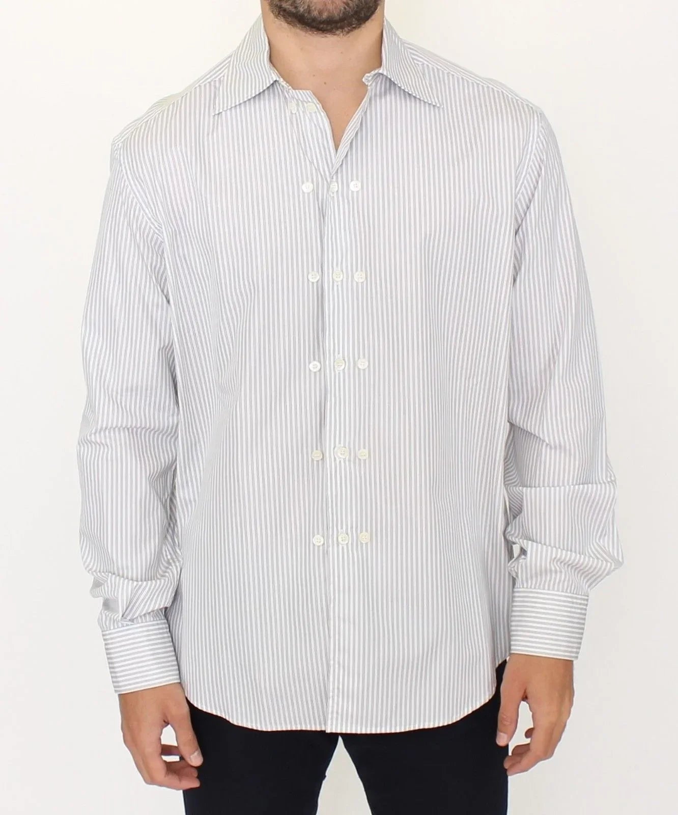 Ermanno Scervino White Gray Striped Regular Fit Casual Shirt - Zeiniez