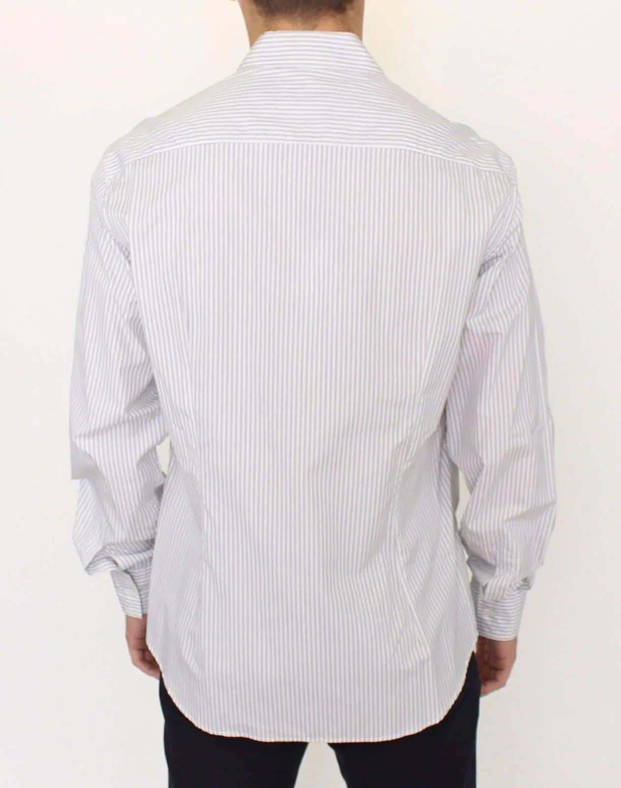 Ermanno Scervino White Gray Striped Regular Fit Casual Shirt - Zeiniez