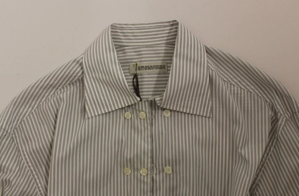 Ermanno Scervino White Gray Striped Regular Fit Casual Shirt - Zeiniez