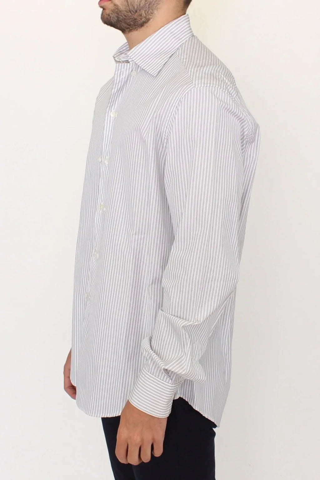Ermanno Scervino White Gray Striped Regular Fit Casual Shirt - Zeiniez