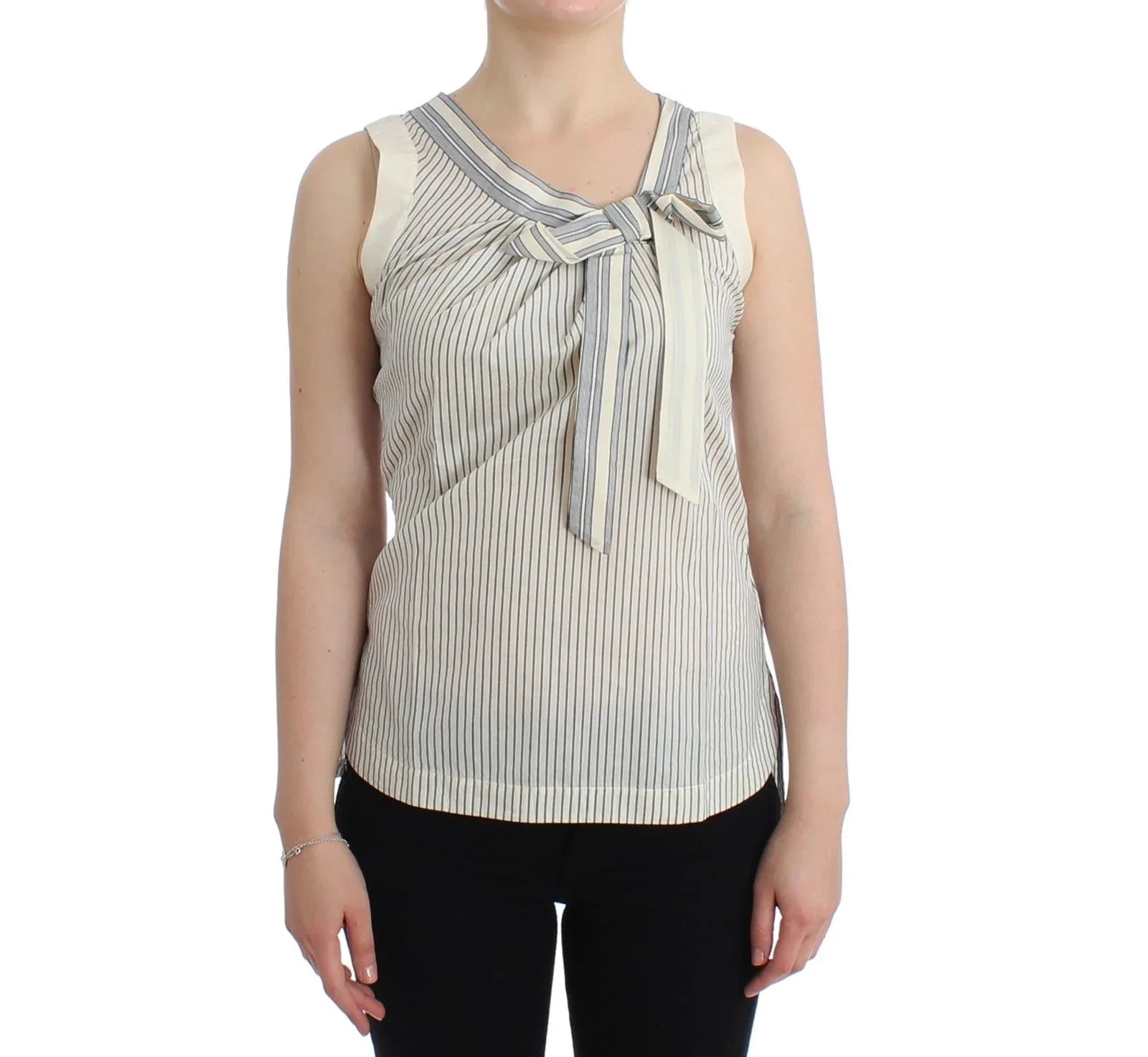 Ermanno Scervino Beachwear Striped Top Blouse Shirt Bow Tank - Zeiniez