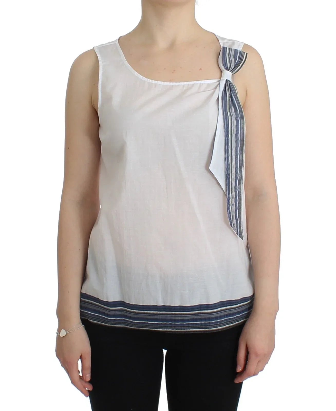Ermanno Scervino White Blue Top Blouse Tank Shirt Sleeveless - Zeiniez