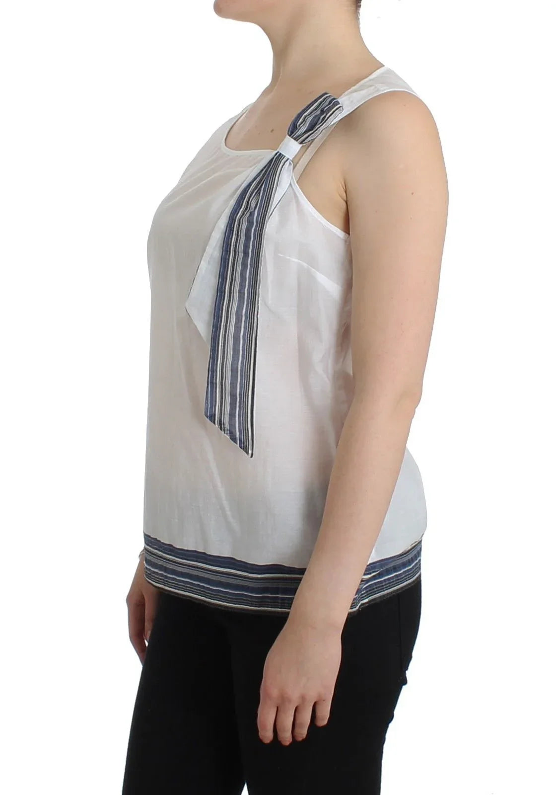 Ermanno Scervino White Blue Top Blouse Tank Shirt Sleeveless - Zeiniez