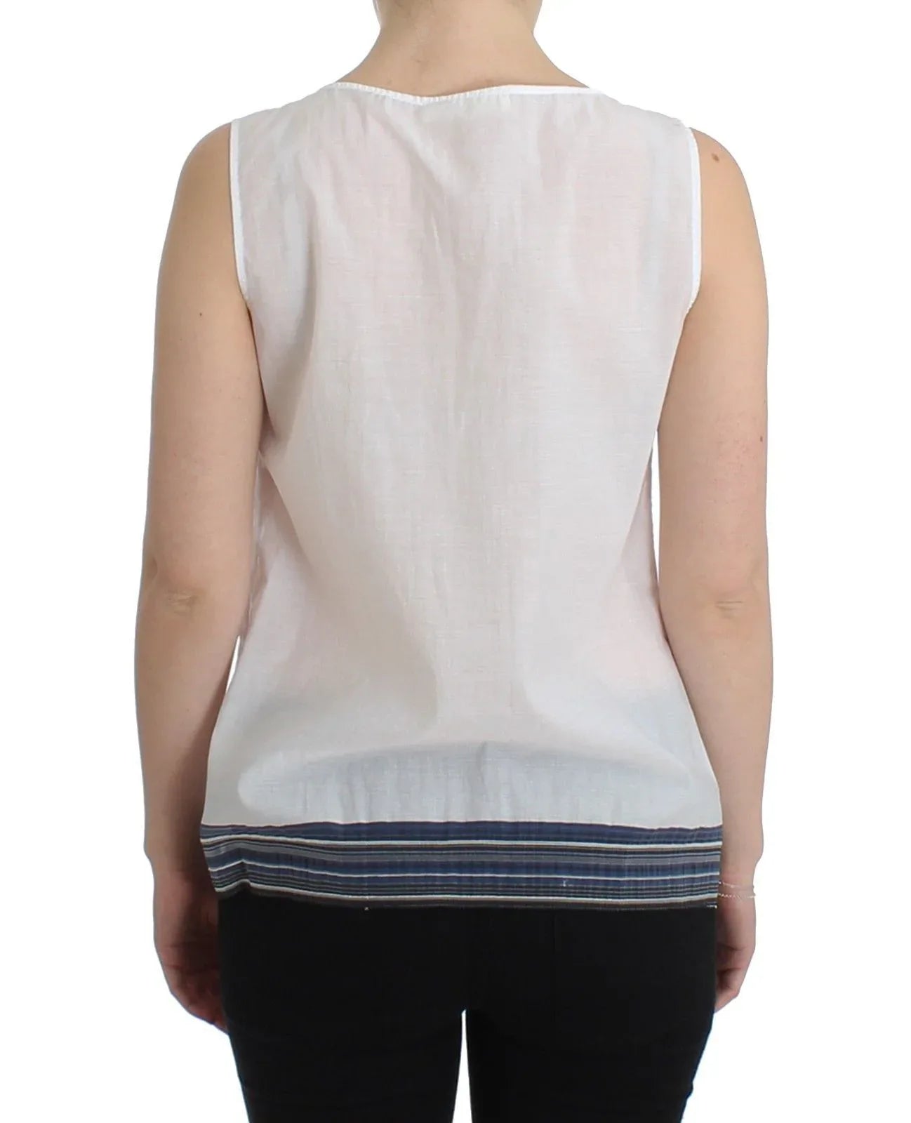 Ermanno Scervino White Blue Top Blouse Tank Shirt Sleeveless - Zeiniez