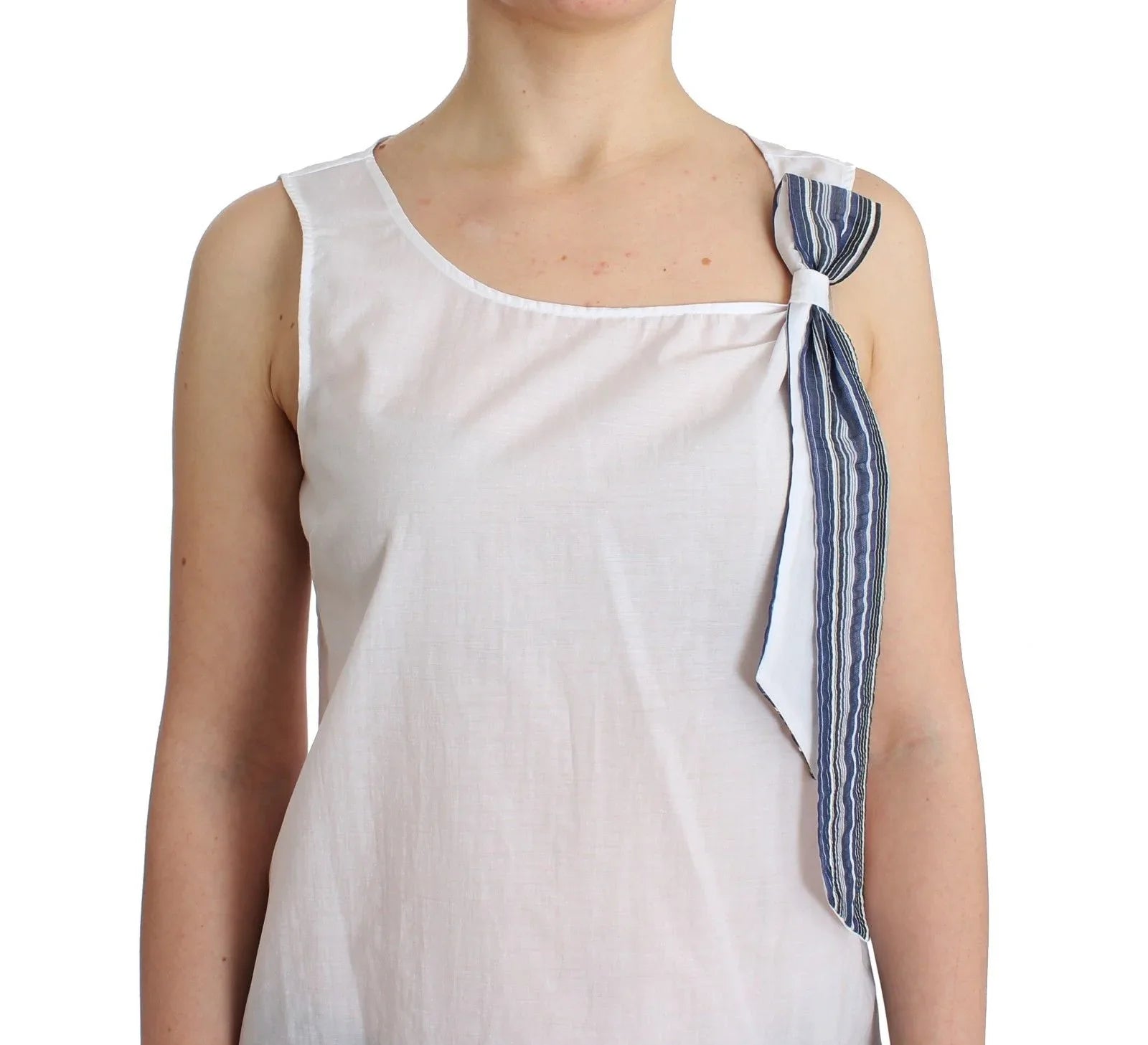 Ermanno Scervino White Blue Top Blouse Tank Shirt Sleeveless - Zeiniez
