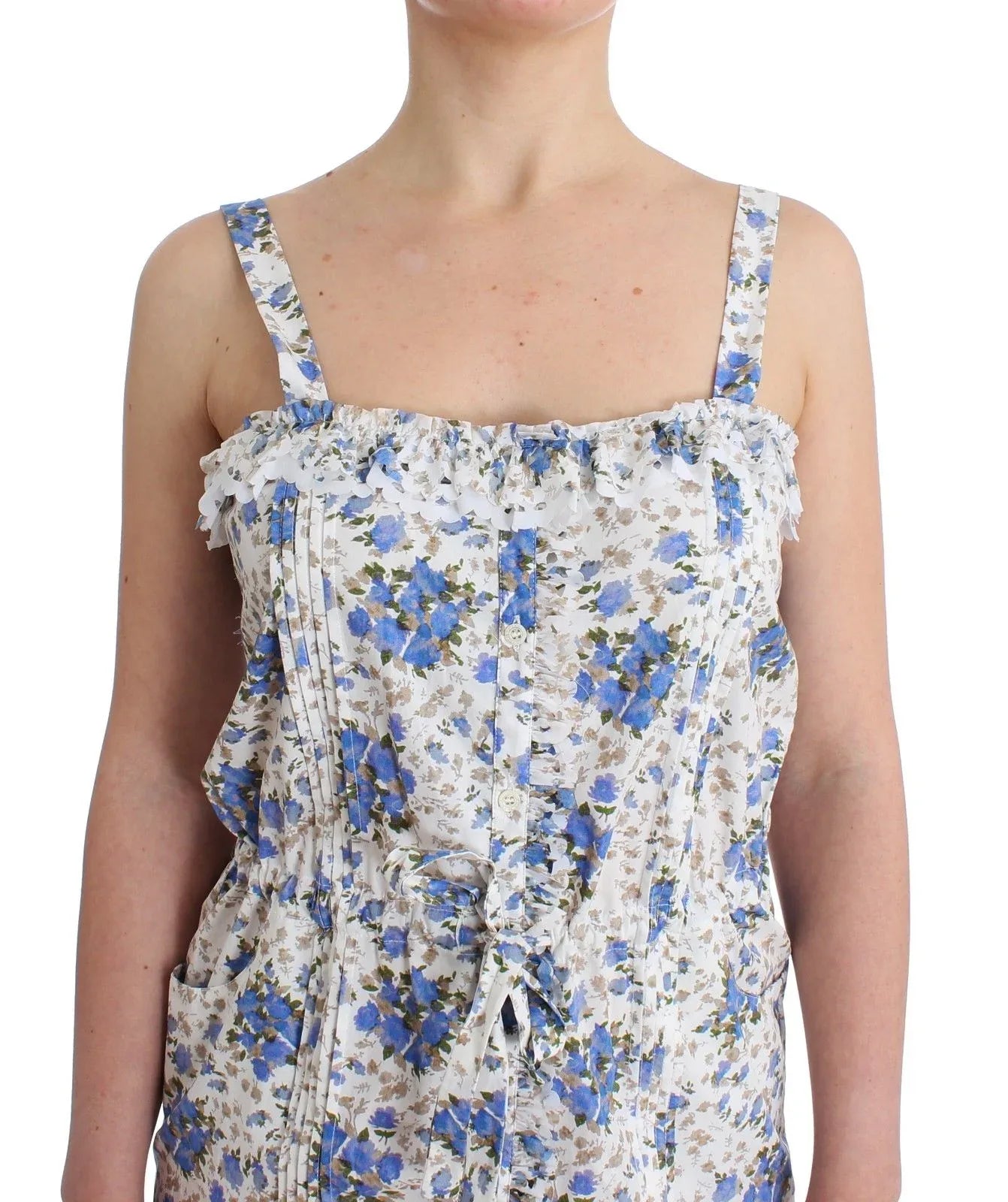 Ermanno Scervino Beachwear Blue Floral Beach Mini Dress Short - Zeiniez