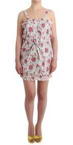 Ermanno Scervino Beachwear Pink Floral Beach Mini Dress Short - Zeiniez