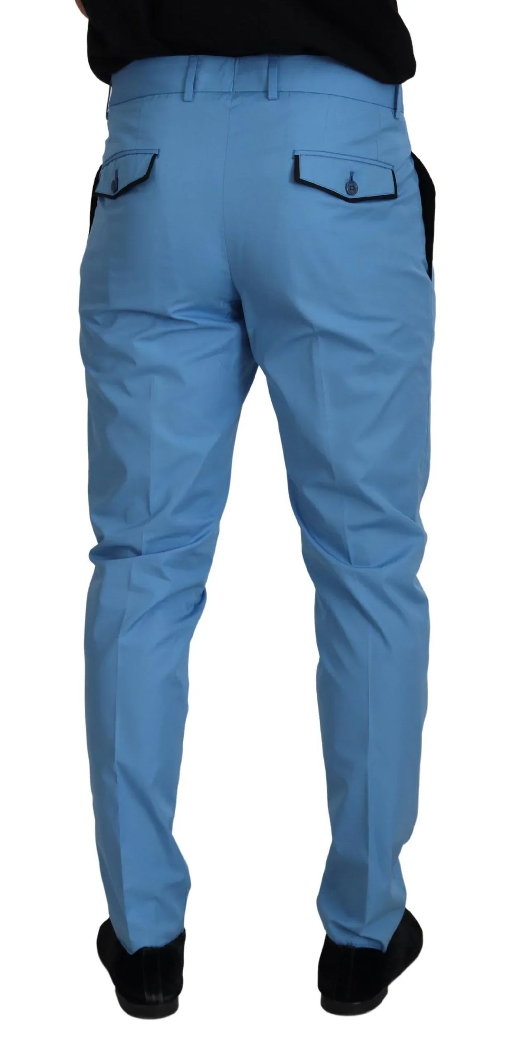 Dolce & Gabbana Blue Cotton Silk Trousers Chinos Pants - Zeiniez