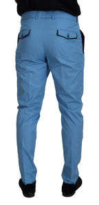 Dolce & Gabbana Blue Cotton Silk Trousers Chinos Pants - Zeiniez