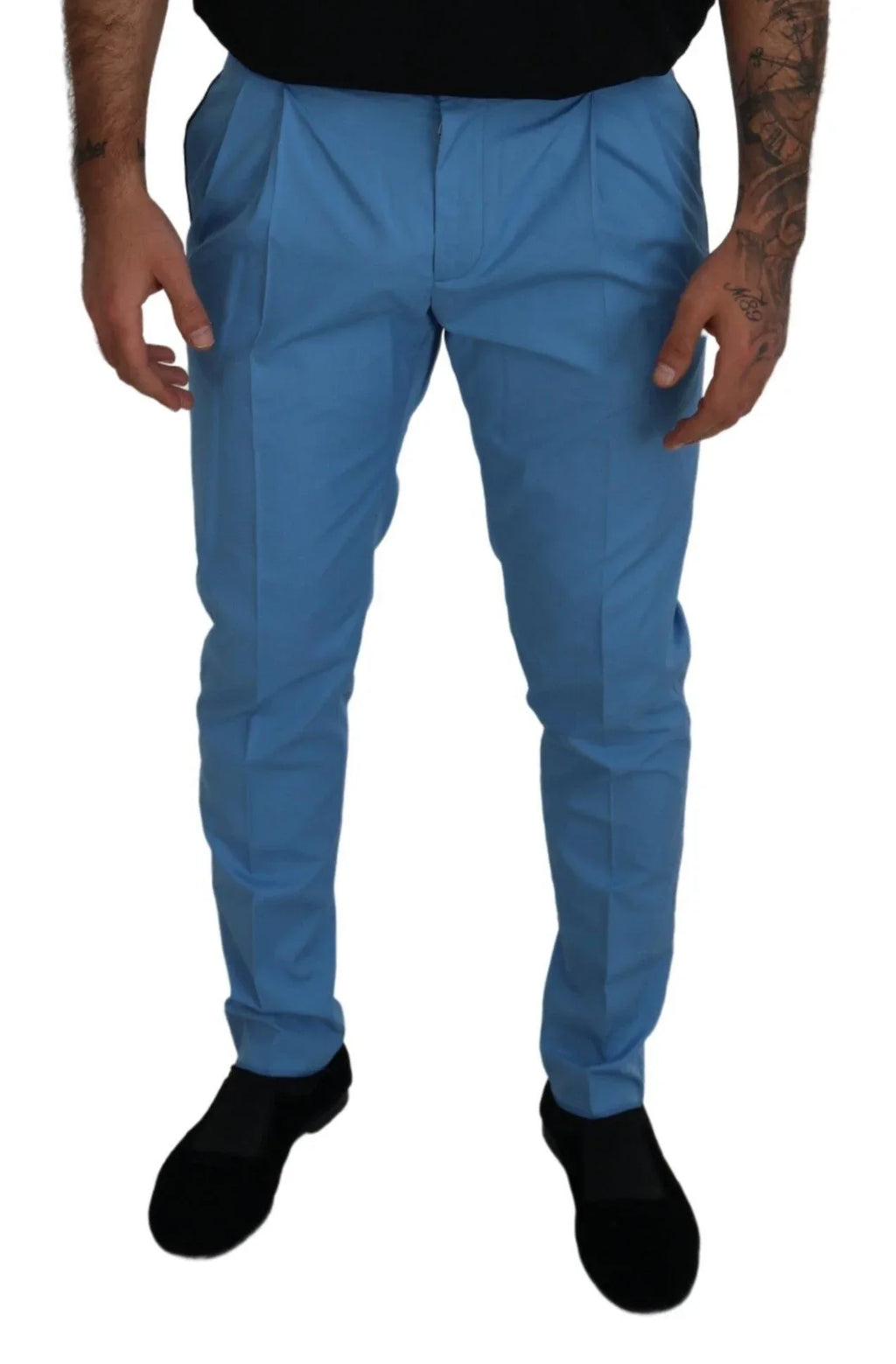 Dolce & Gabbana Blue Cotton Silk Trousers Chinos Pants - Zeiniez