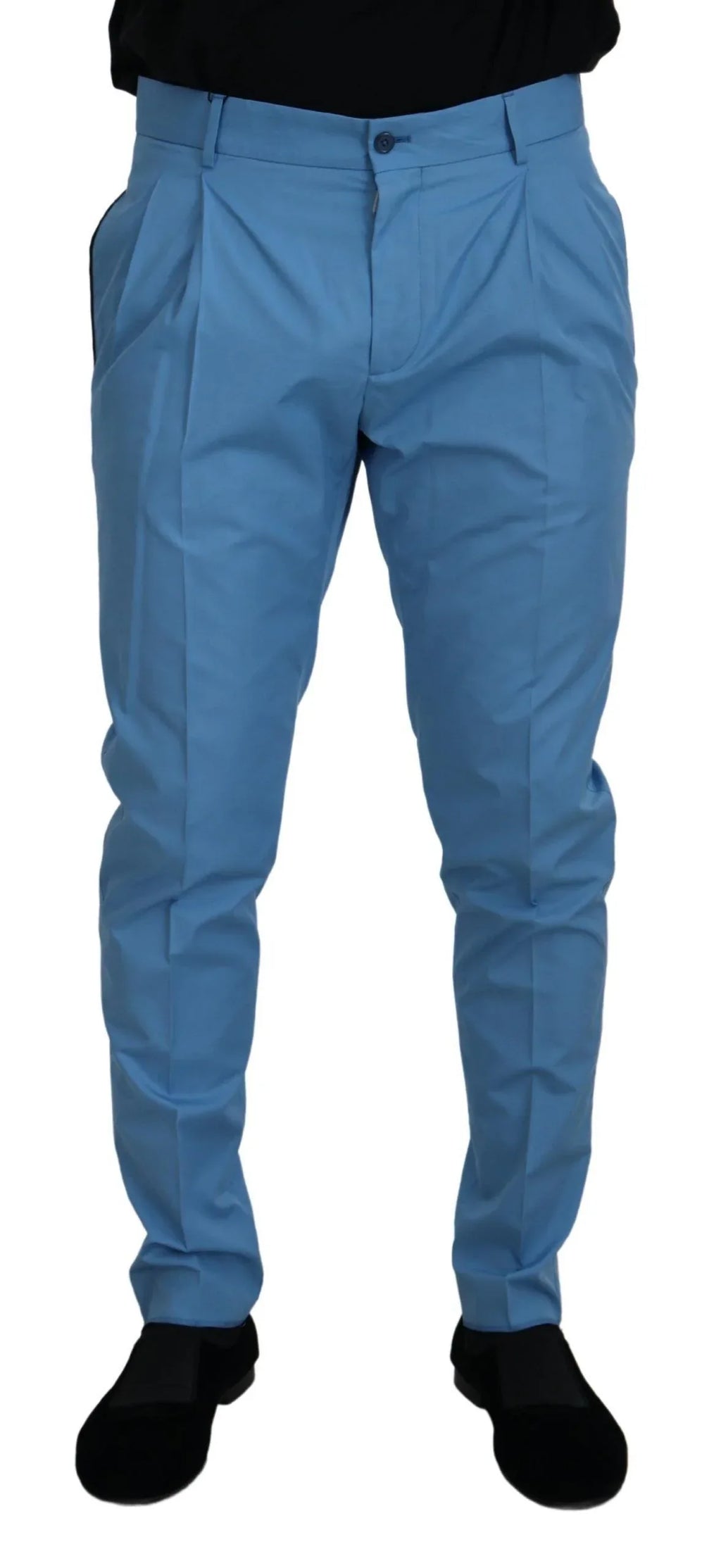 Dolce & Gabbana Blue Cotton Silk Trousers Chinos Pants - Zeiniez