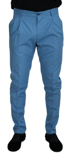 Dolce & Gabbana Blue Cotton Silk Trousers Chinos Pants - Zeiniez