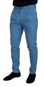 Dolce & Gabbana Blue Cotton Silk Trousers Chinos Pants - Zeiniez