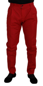 Dolce & Gabbana Red Cotton Slim Fit Trousers Chinos Pants - Zeiniez