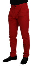 Dolce & Gabbana Red Cotton Slim Fit Trousers Chinos Pants - Zeiniez