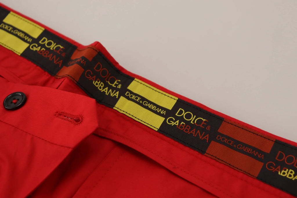 Dolce & Gabbana Red Cotton Slim Fit Trousers Chinos Pants - Zeiniez