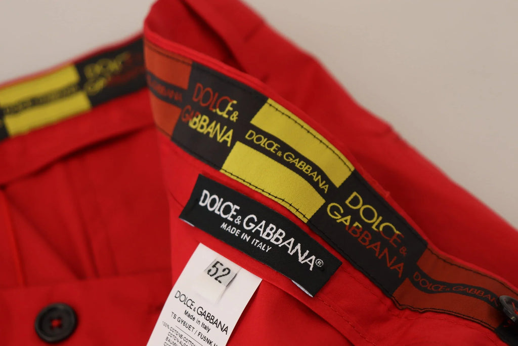 Dolce & Gabbana Red Cotton Slim Fit Trousers Chinos Pants - Zeiniez