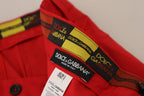 Dolce & Gabbana Red Cotton Slim Fit Trousers Chinos Pants - Zeiniez