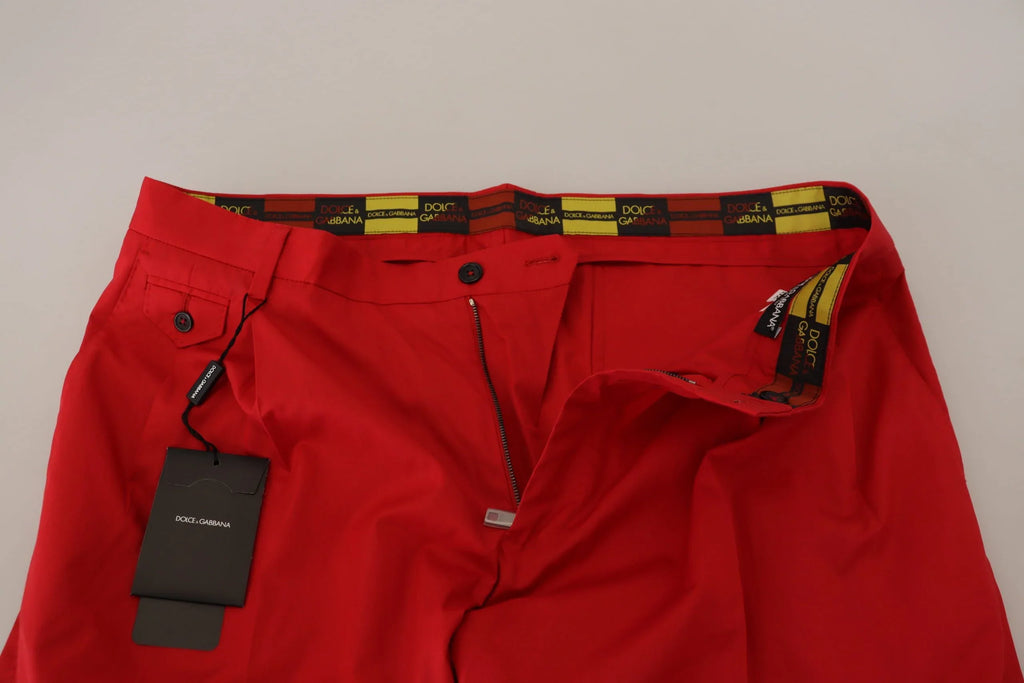 Dolce & Gabbana Red Cotton Slim Fit Trousers Chinos Pants - Zeiniez