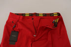 Dolce & Gabbana Red Cotton Slim Fit Trousers Chinos Pants - Zeiniez