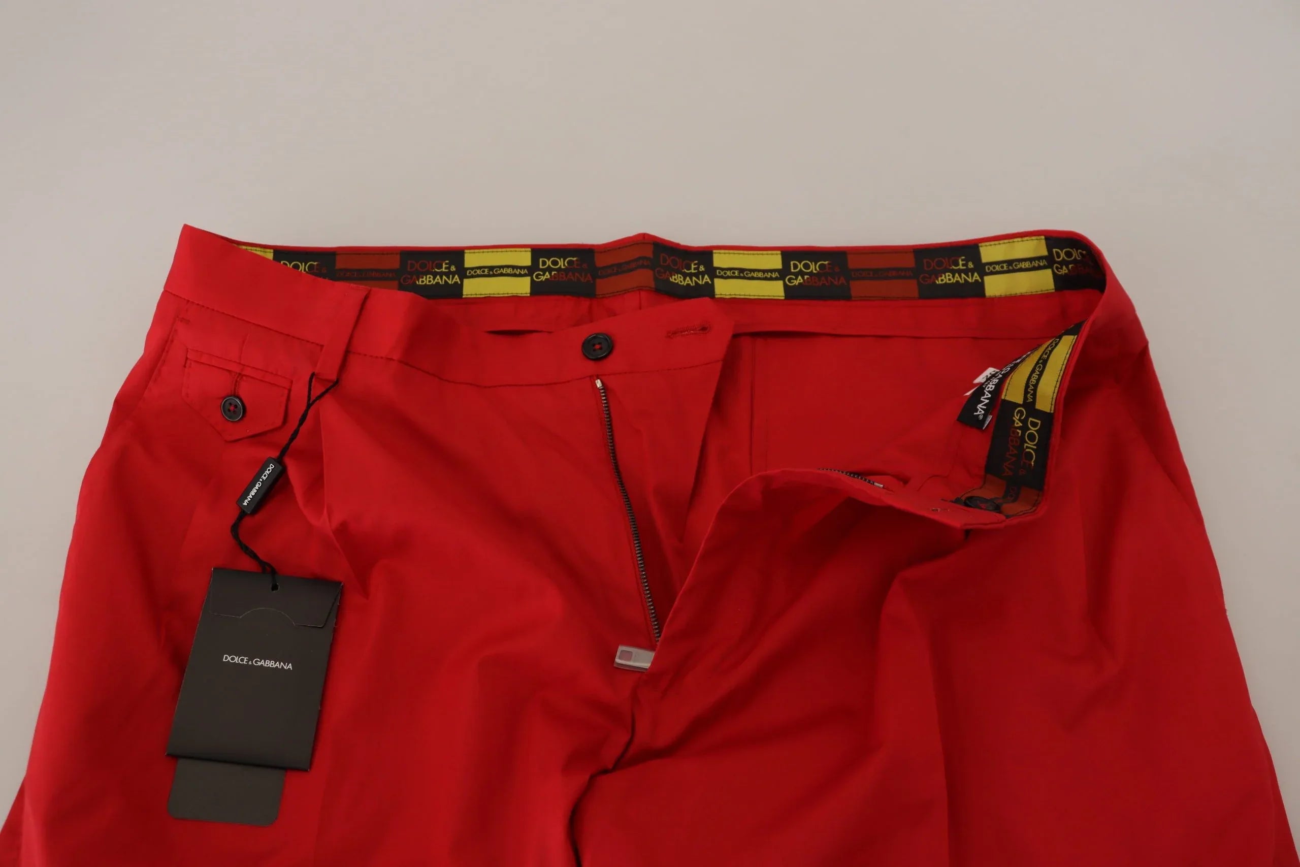 Dolce & Gabbana Red Cotton Slim Fit Trousers Chinos Pants - Zeiniez