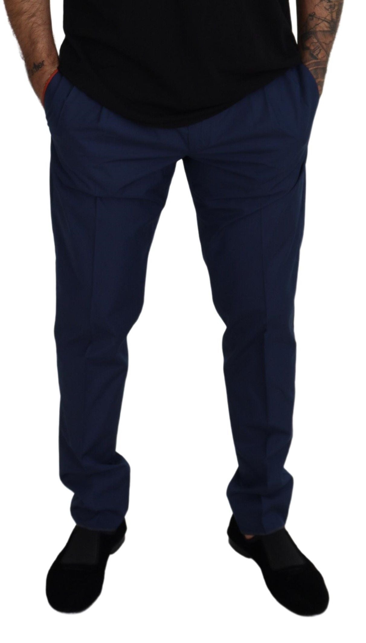Dolce & Gabbana Blue Cotton Silk Trousers Chinos Pants - Zeiniez