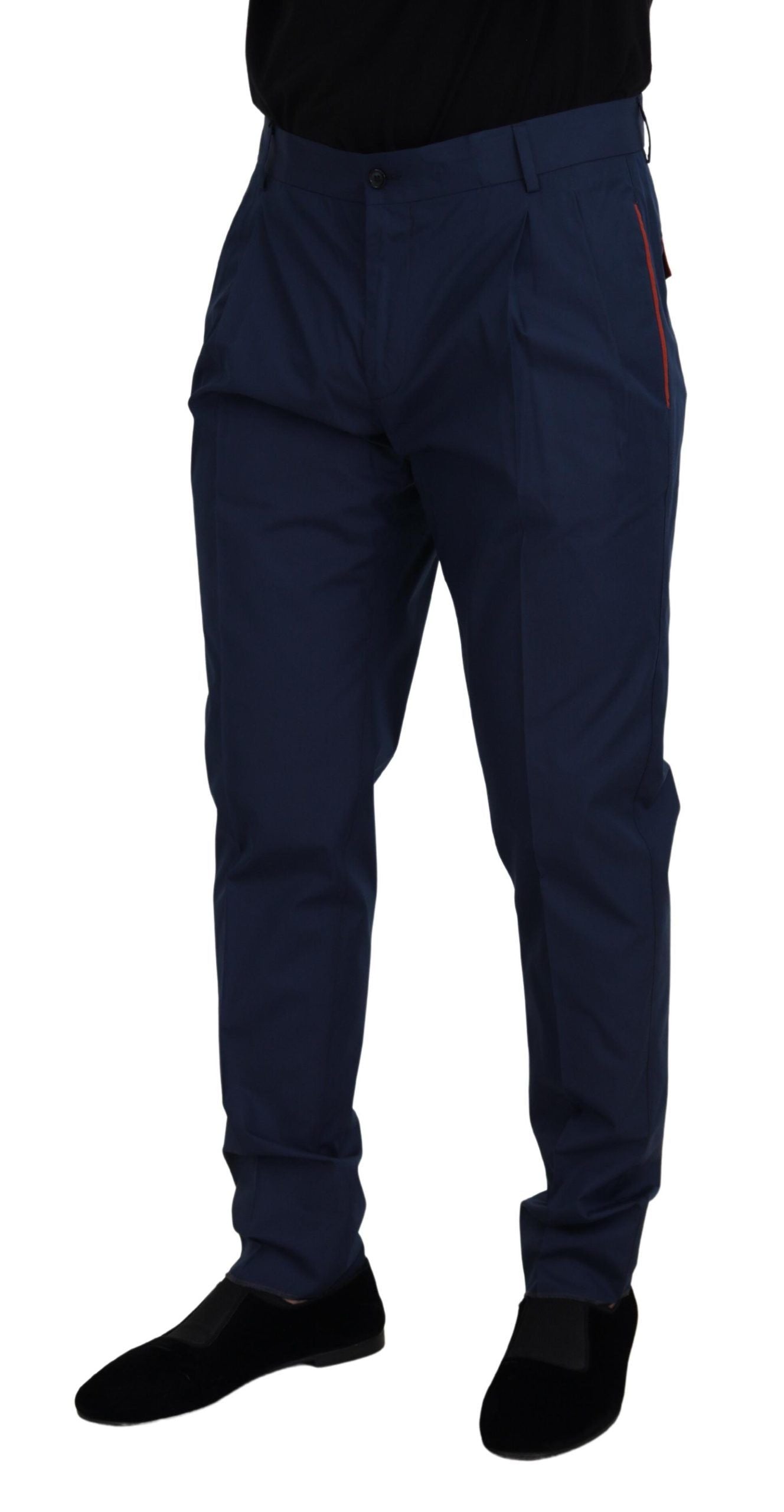 Dolce & Gabbana Blue Cotton Silk Trousers Chinos Pants - Zeiniez