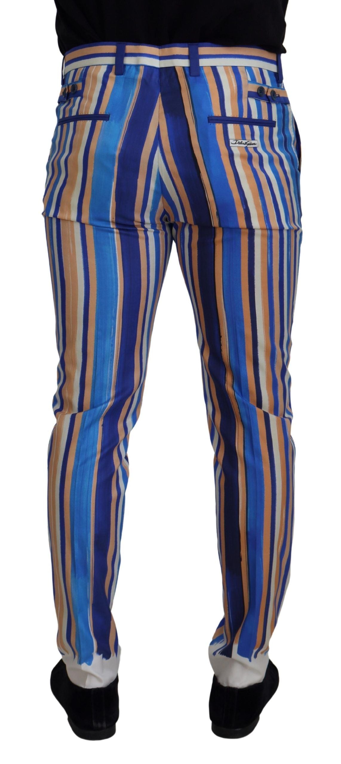 Dolce & Gabbana Blue Striped Silk Cotton Slim Trousers Pants - Zeiniez