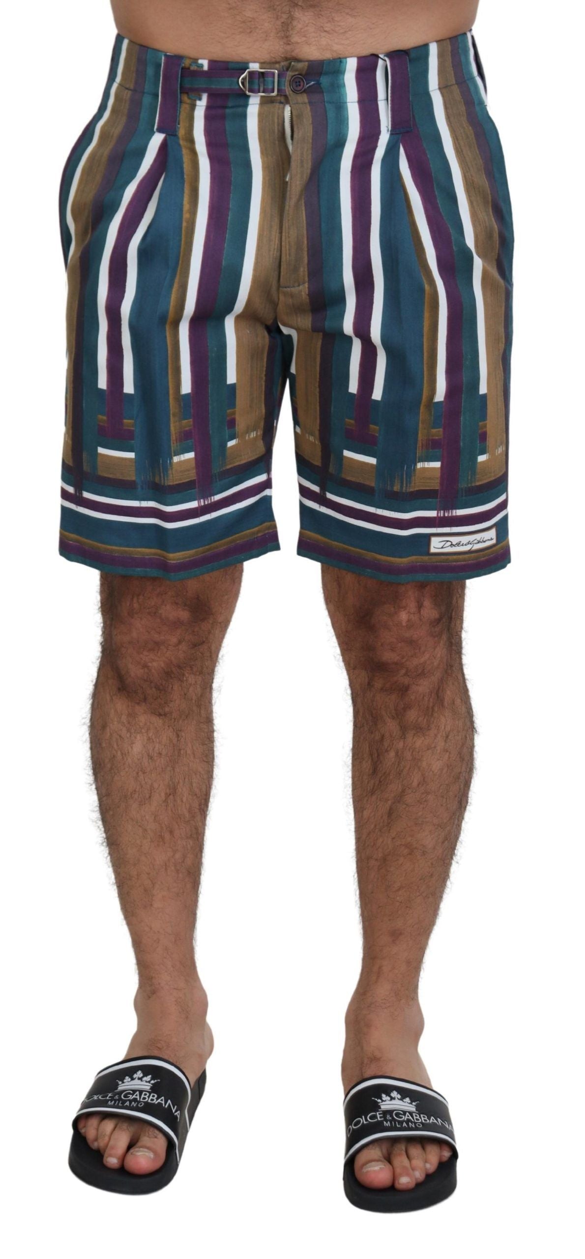Dolce & Gabbana Multicolor Striped Stretch Cotton Shorts - Zeiniez