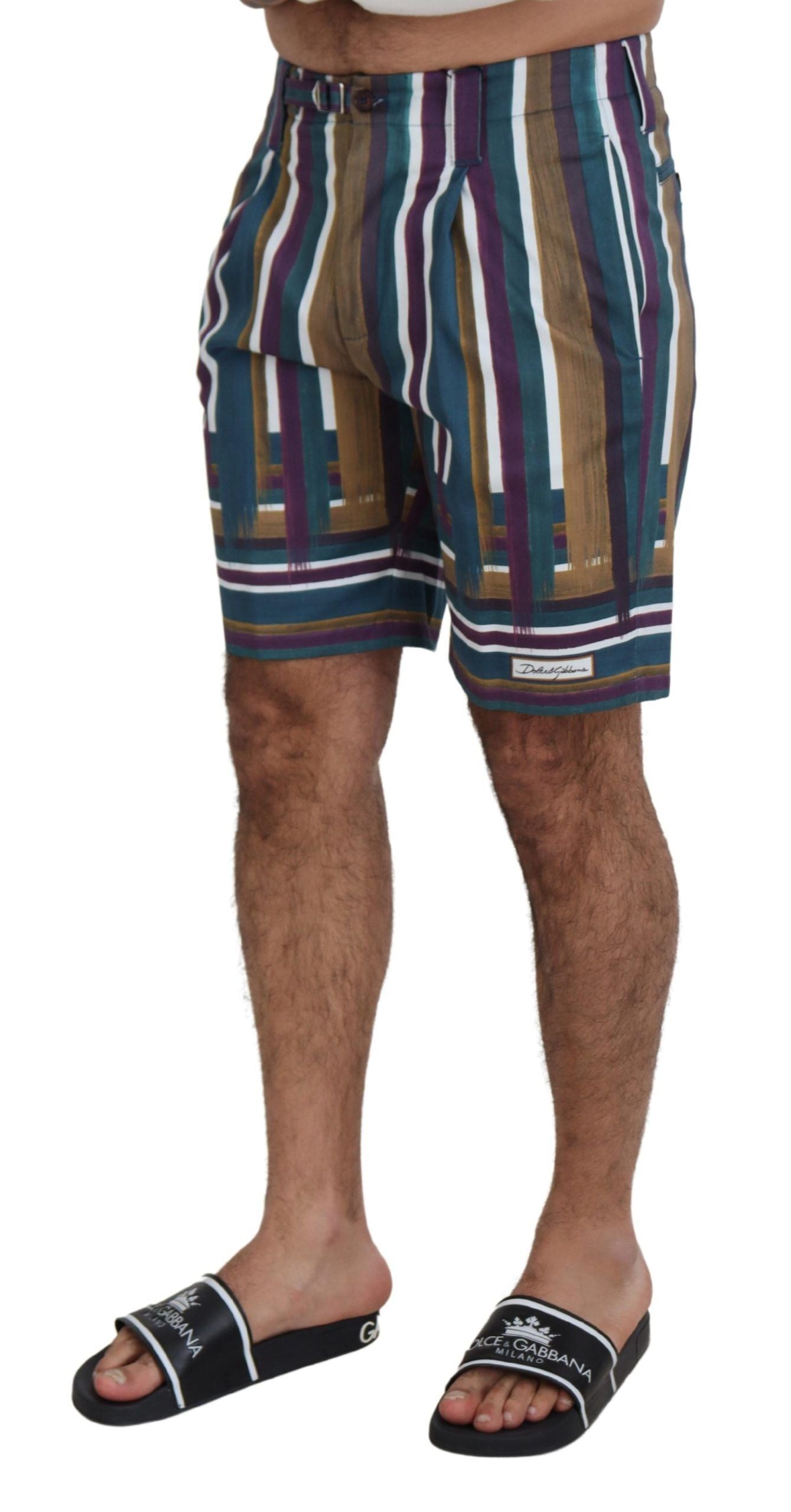 Dolce & Gabbana Multicolor Striped Stretch Cotton Shorts - Zeiniez