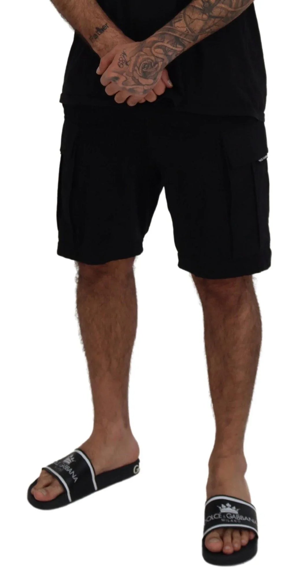 Dolce & Gabbana Black Cotton Bermuda Cargo Shorts - Zeiniez