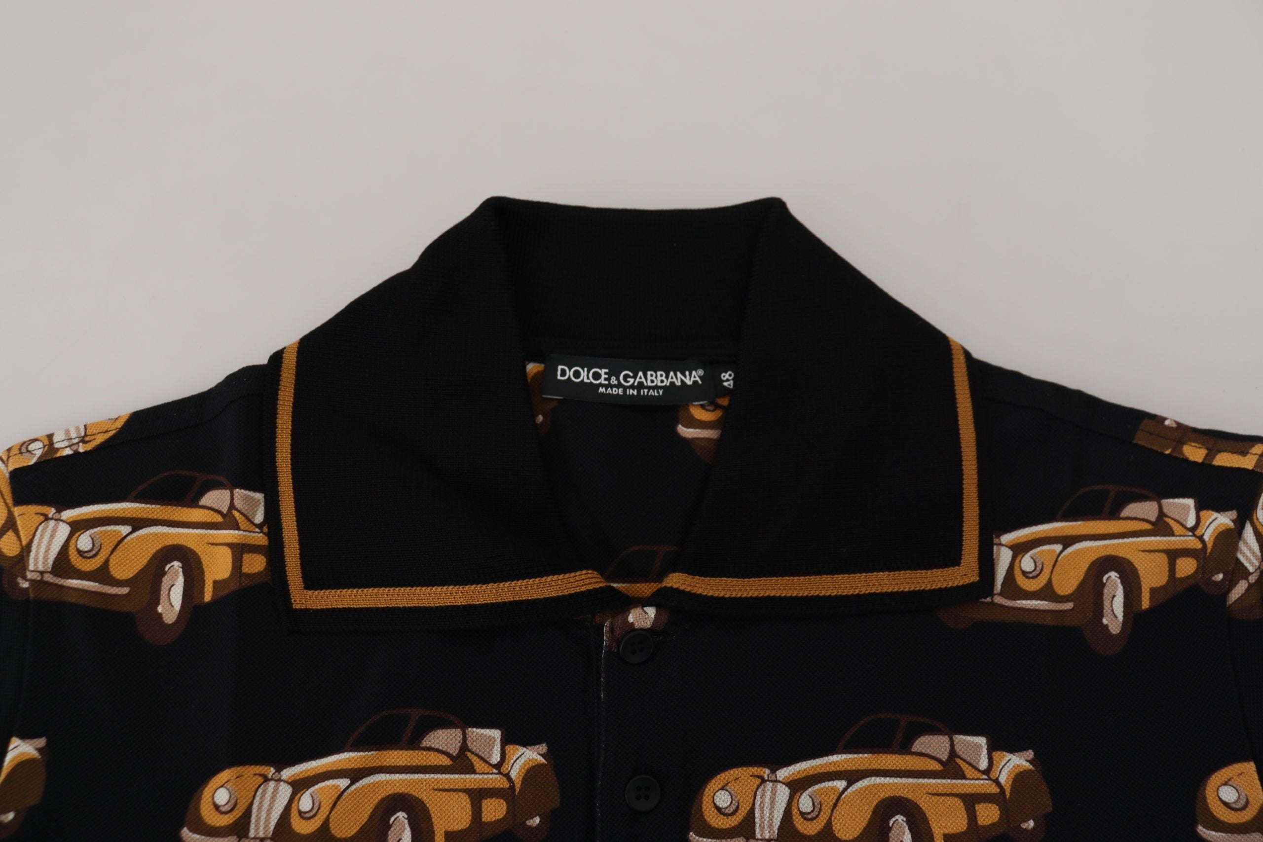 Dolce & Gabbana Black Car Print Short Sleeve Polo T-shirt - Zeiniez