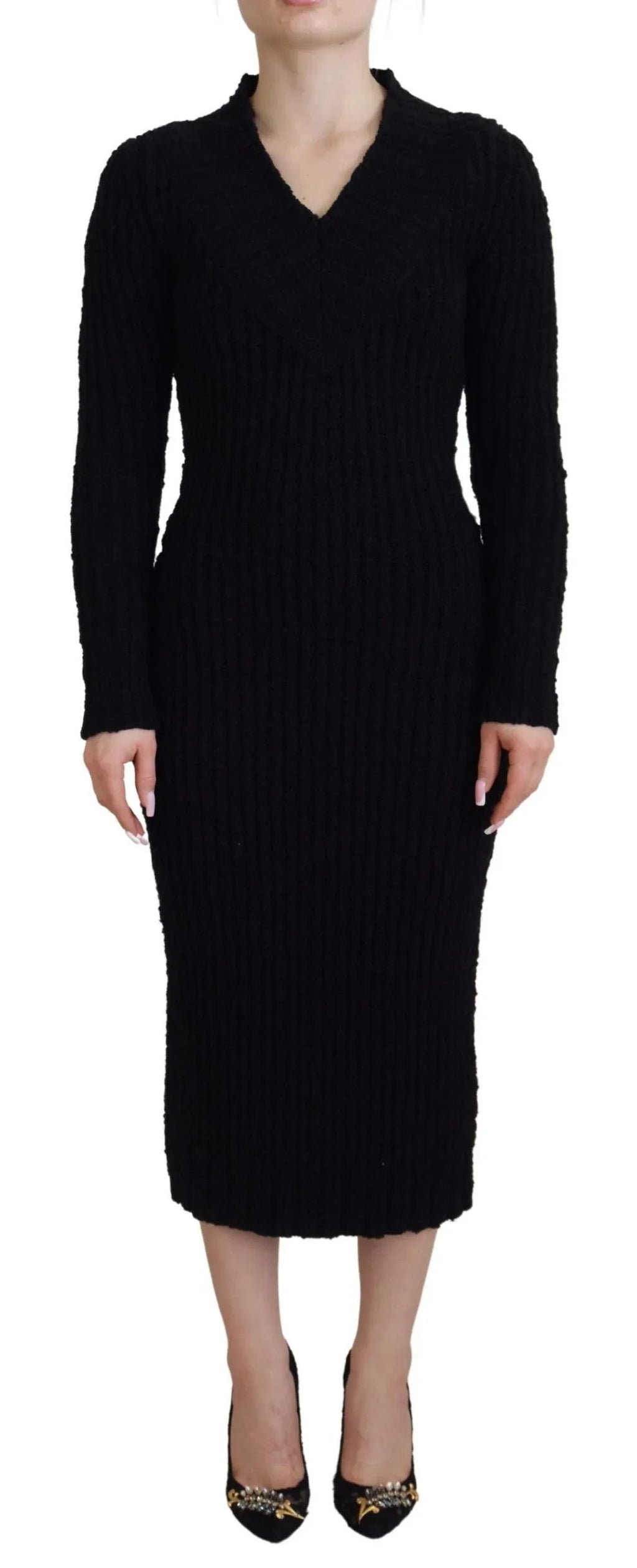 Dolce & Gabbana Black Wool Knitted Sheath Sweater Dress - Zeiniez