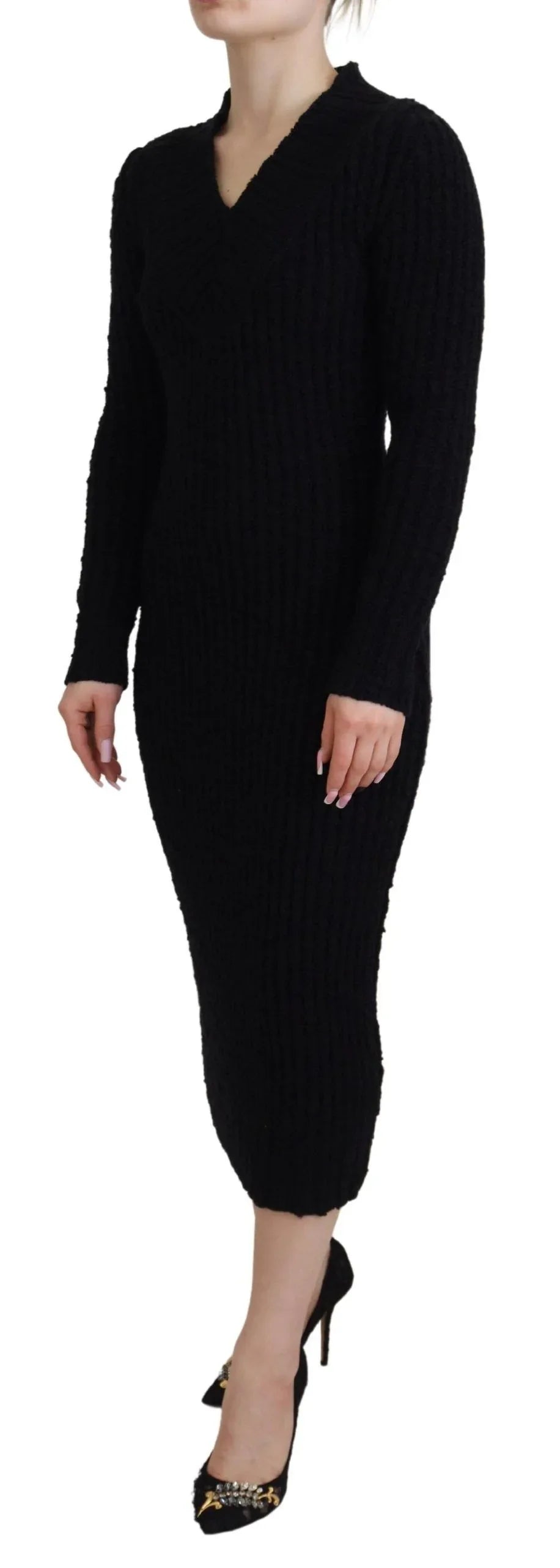 Dolce & Gabbana Black Wool Knitted Sheath Sweater Dress - Zeiniez