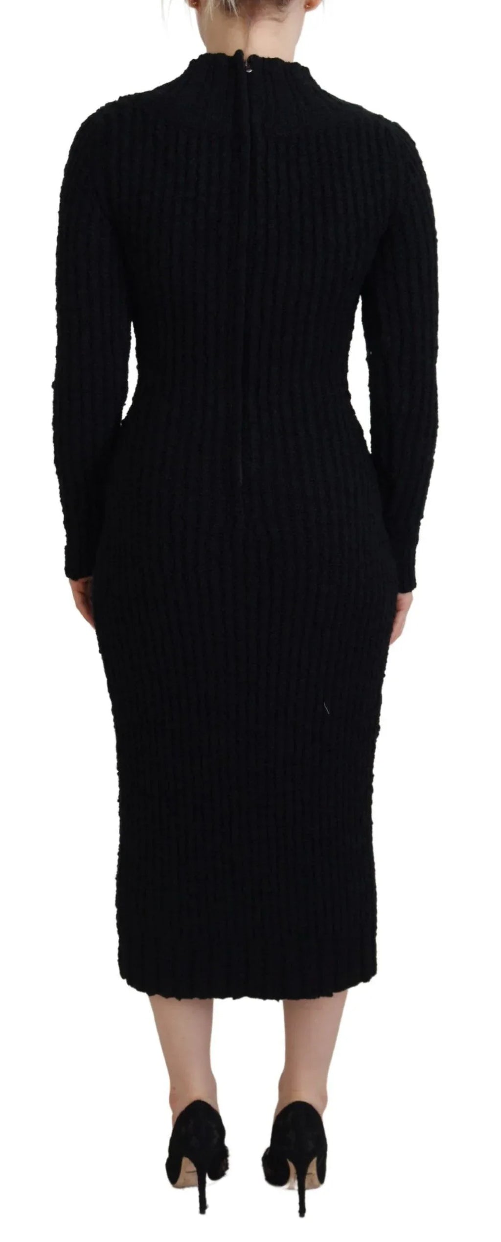 Dolce & Gabbana Black Wool Knitted Sheath Sweater Dress - Zeiniez