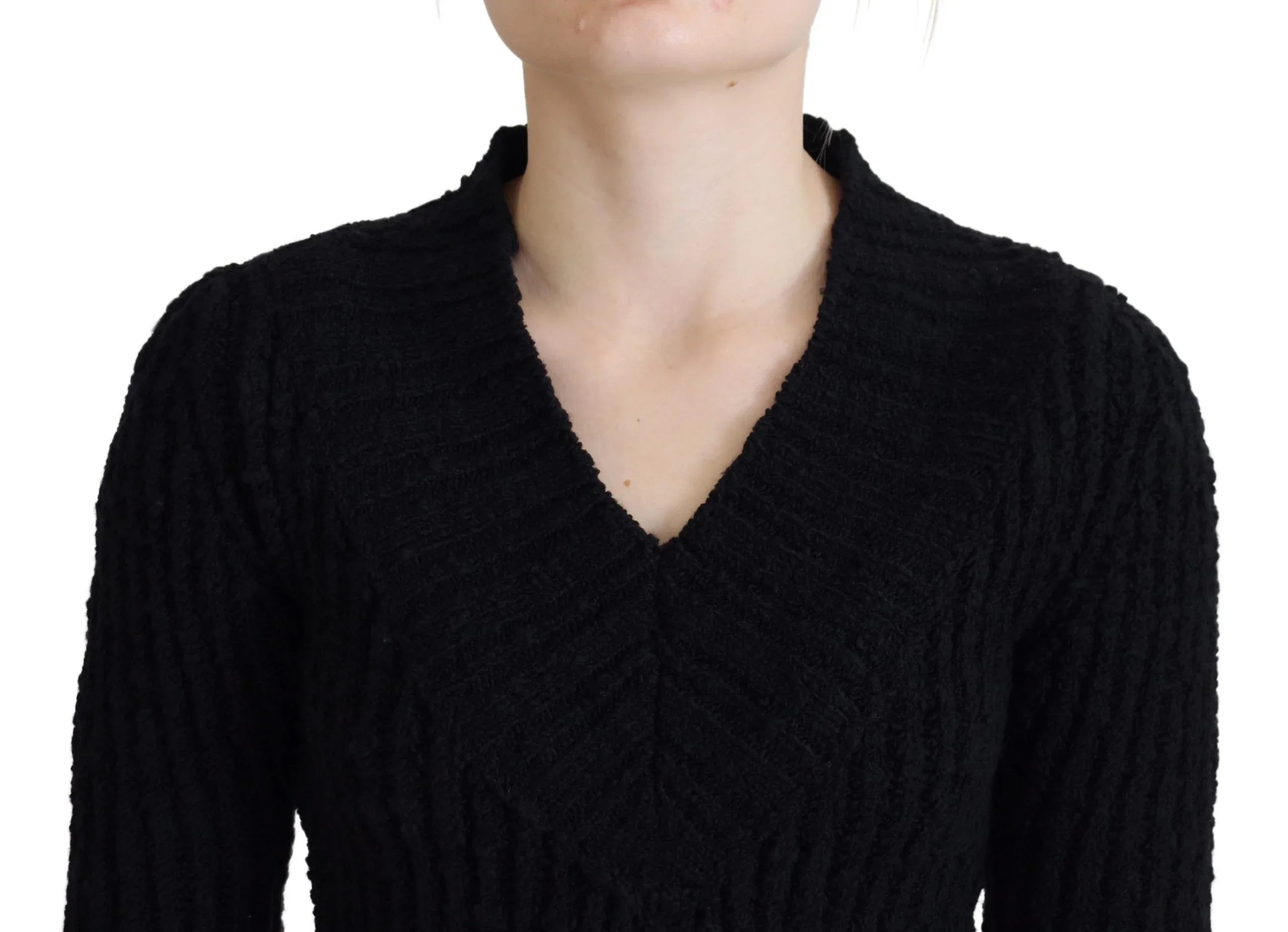 Dolce & Gabbana Black Wool Knitted Sheath Sweater Dress - Zeiniez